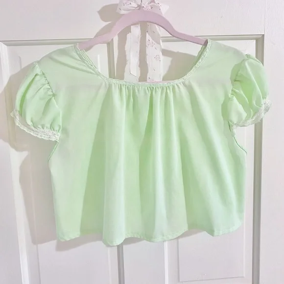 SOLD Pastel Green Peasant Babydoll Crop Top - Picture 7 of 9